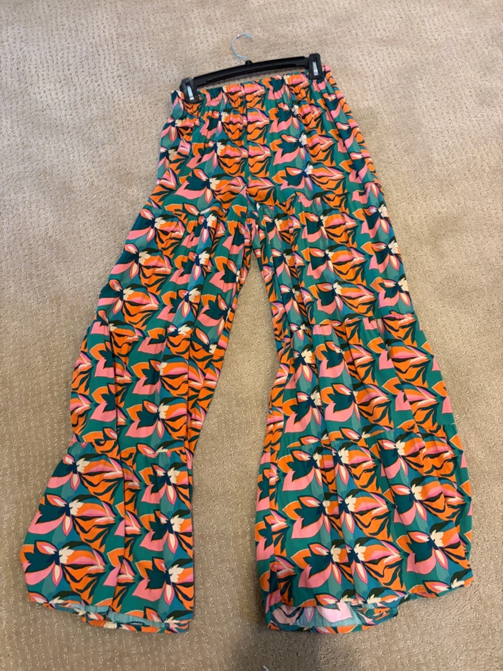 NATURAL LIFE Teal Wide-Leg Floral Pants with Pink & Orange Flowers